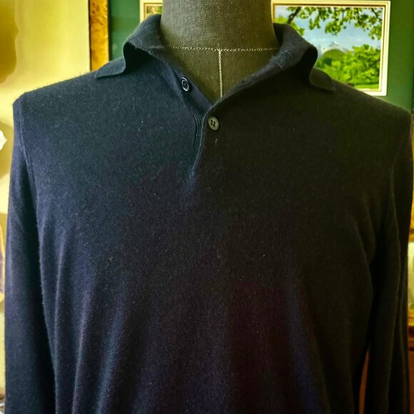 Brunello Cucinelli Mens Virgin Wool/Cashmere Knit Polo Navy Size 48 EU, 1350$RT - Picture 5 of 15